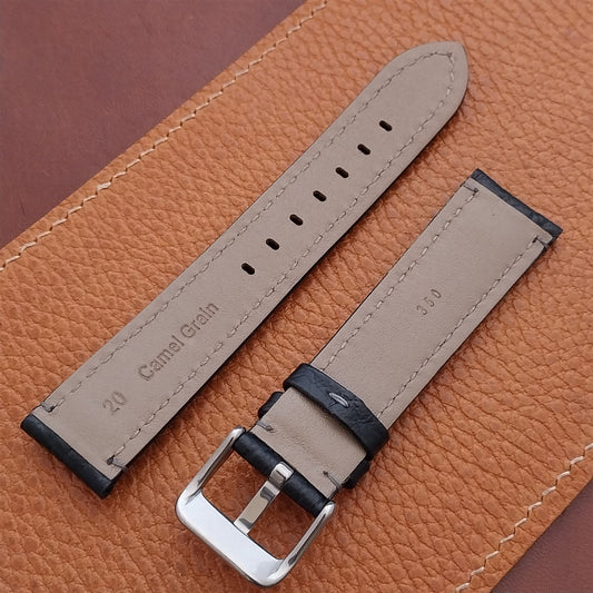 20mm Black Camel Leather Semi-Padded Tapered 20/18 Watch Strap