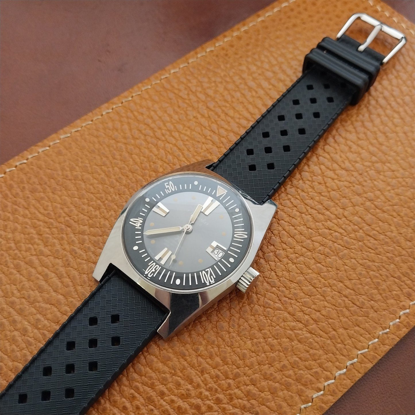 19mm FKM Rubber Black Tropical Vintage Style Diver Watch Strap