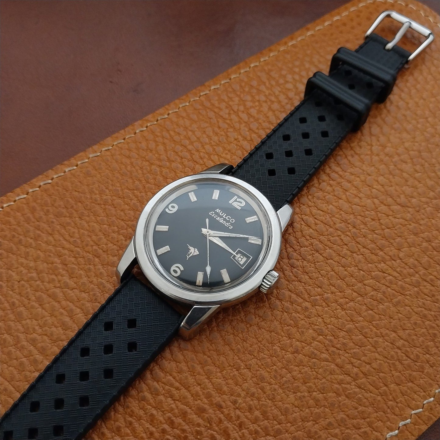 18mm FKM Rubber Black Tropical Vintage Style Diver Watch Strap