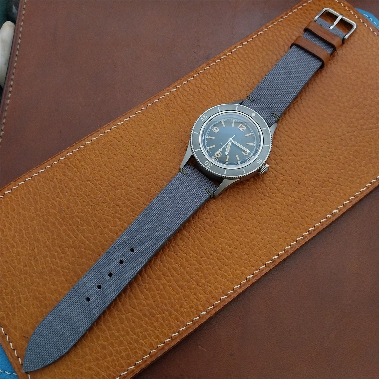 20mm HDStraps Gray Canvas & Leather Unused 20/18 Watch Strap