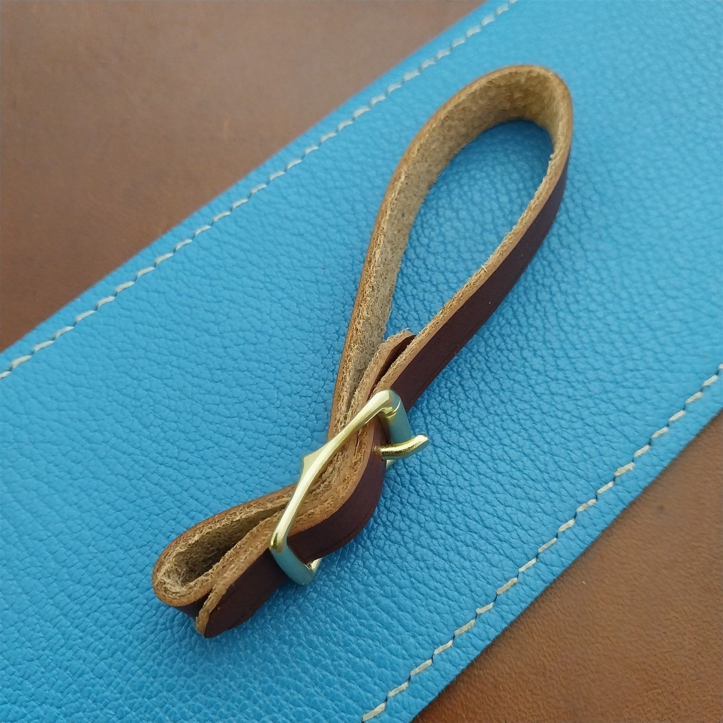 3/8" Brown English Bridle Leather Watch Fob Strap & Polished Brass Finish Buckle