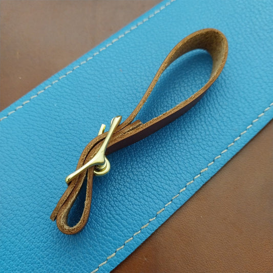 1/2" Brown English Bridle Leather Watch Fob Strap & Polished Brass Finish Buckle