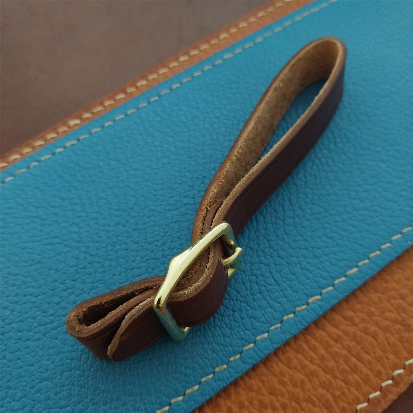 1/2" Brown Harness Leather Watch Fob Strap & Polished Brass Finish Buckle