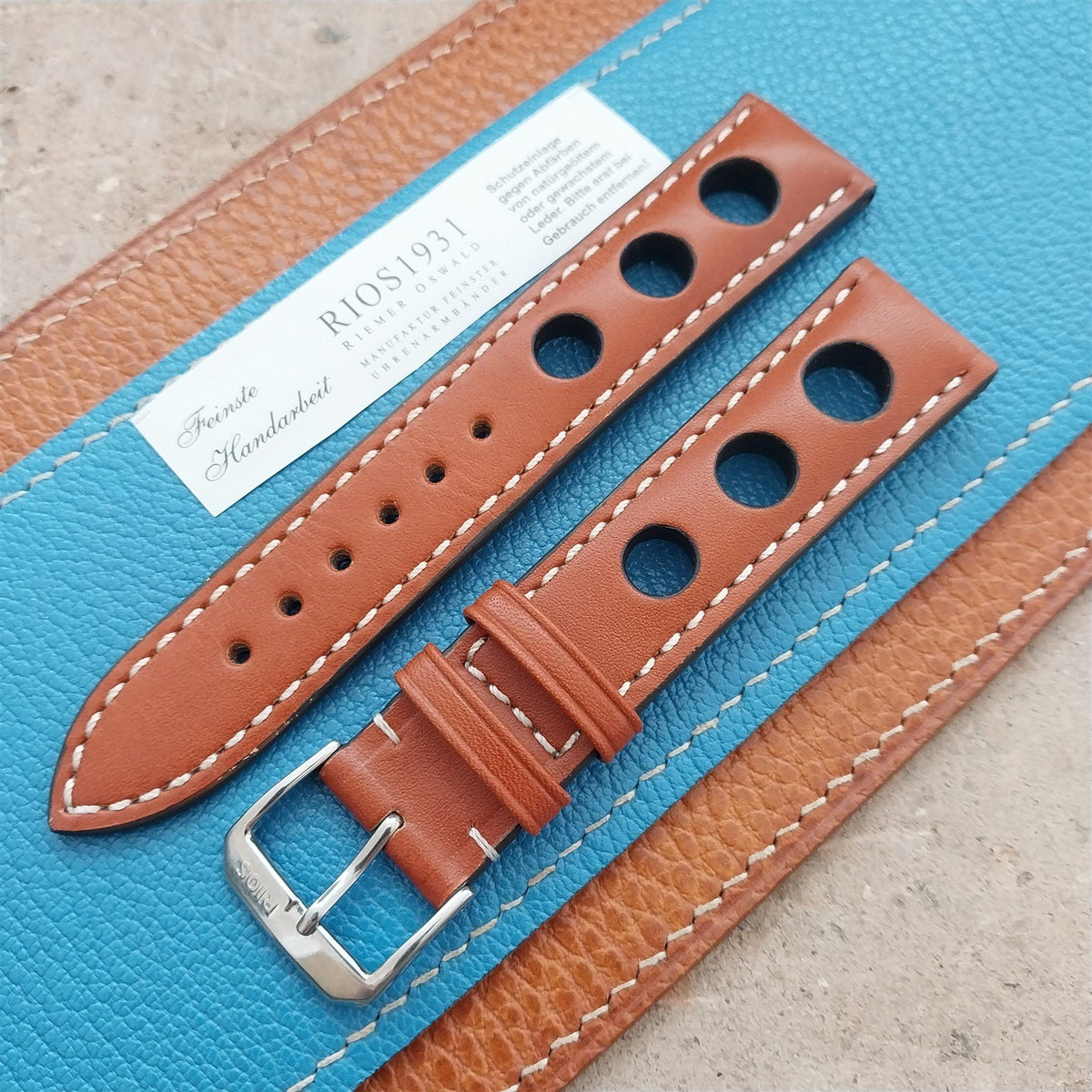 20mm Rios Rally Cognac Kaluga Leather Unused Tapered 20/18 Watch Band