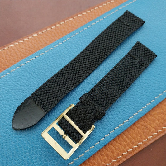 16mm Braided Black Perlon Swiss 2-Piece Unused 1960s Vintage Field Watch Strap