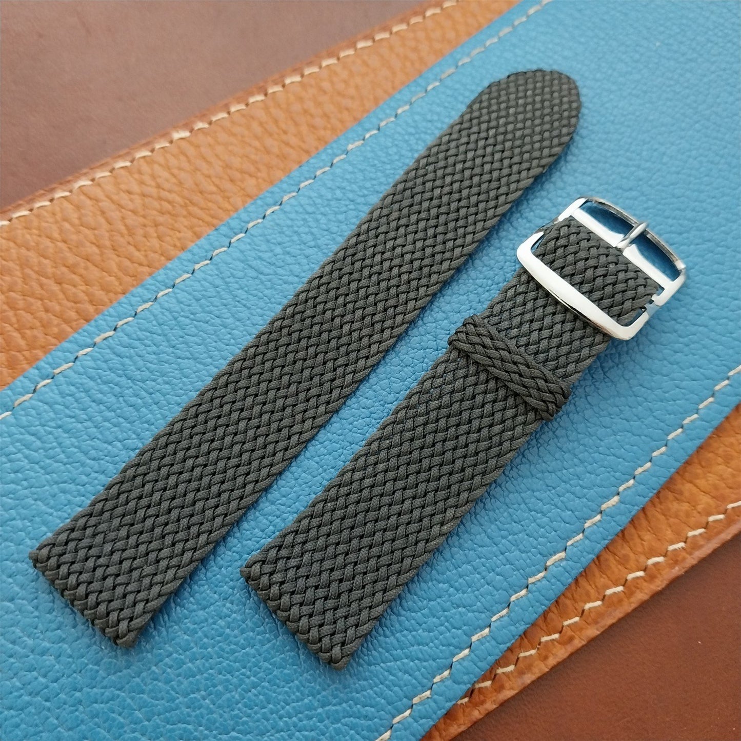 18mm Perlon Mesh 2-piece Gray 1960s nos Unused Vintage Field Watch Strap