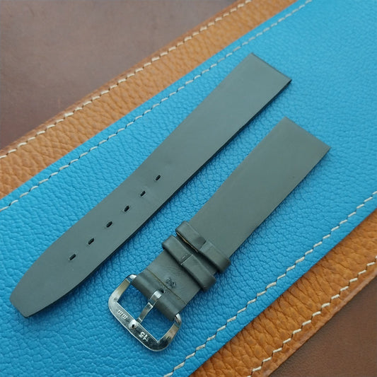 1960s 17.6mm Gray Leather Classic Tapered 2-Keeper Unused Vintage Watch Strap