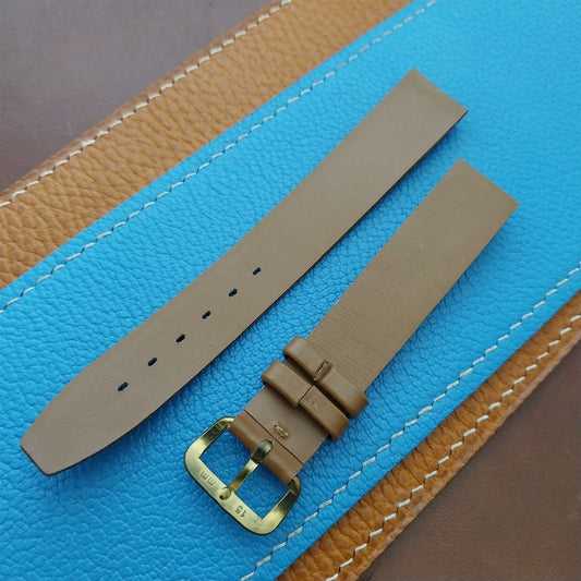 1960s 16mm Tan Leather Classic Tapered 2-Keeper Unused Vintage Watch Strap