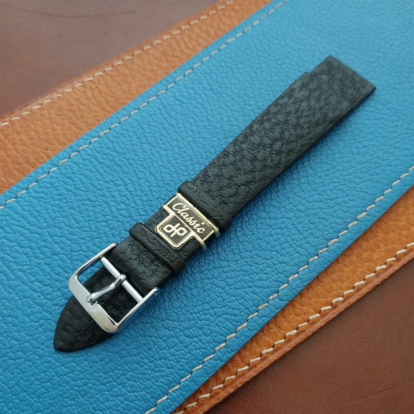 1960s 18mm Black Leather Classic Tapered 2-Keeper Unused Vintage Watch Strap
