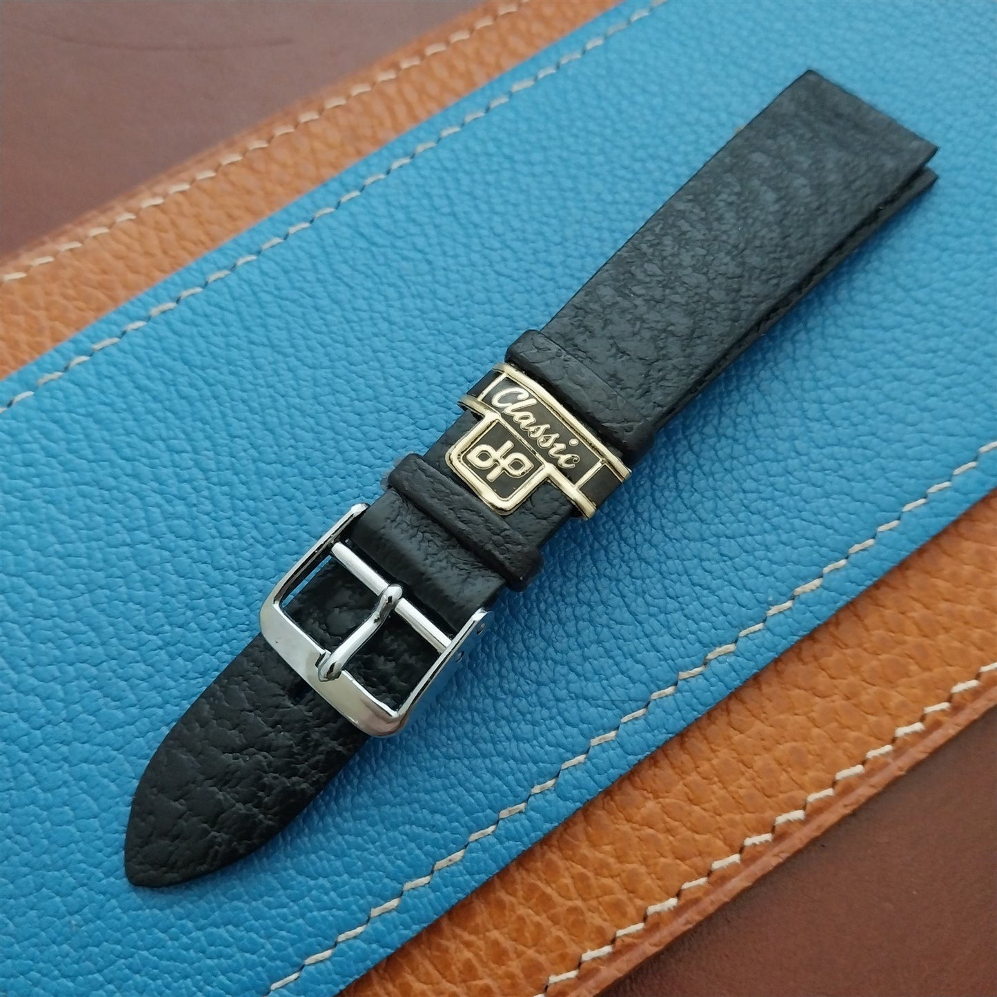1960s 18.3mm Black Leather Classic Tapered 2-Keeper Unused Vintage Watch Strap