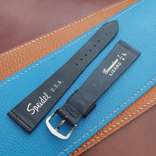 Vintage 22mm Black Lizard Long Classic Tapered 22/16 Unused Watch Strap