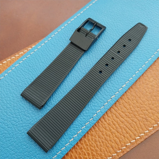 18mm 1960s-1970s German Ribbed Black Synthetic Unused Vintage Watch Strap