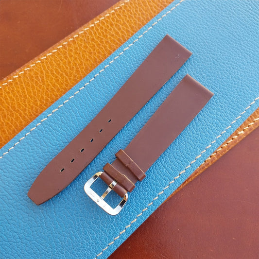 1960s 17.6mm Brown Leather Classic Tapered 2-Keeper Unused Vintage Watch Strap