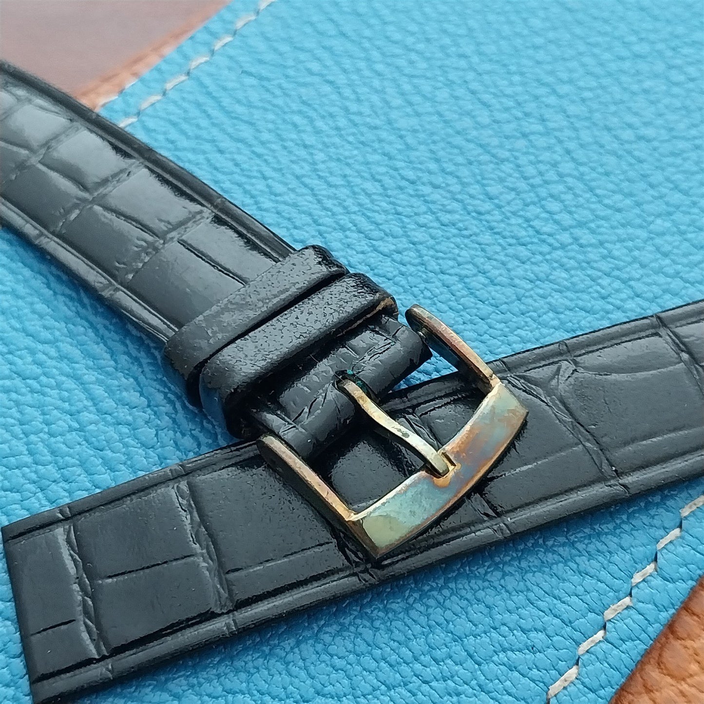 Vintage 16mm Alexander Black Thin Alligator-Grain Classic 1960s Watch Strap
