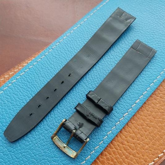 Vintage 16mm Alexander Black Thin Alligator-Grain Classic 1960s Watch Strap