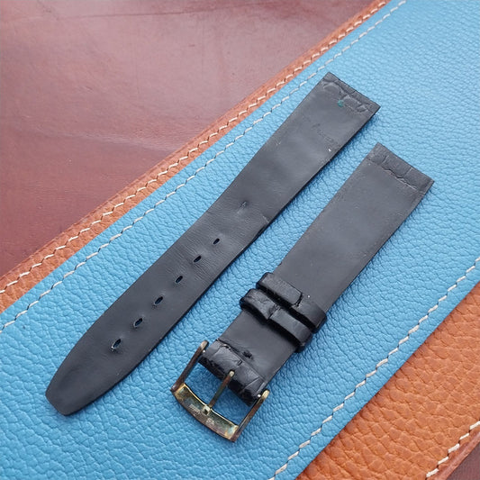 Vintage 18mm Alexander Black Thin Alligator-Grain Classic 1960s Watch Strap