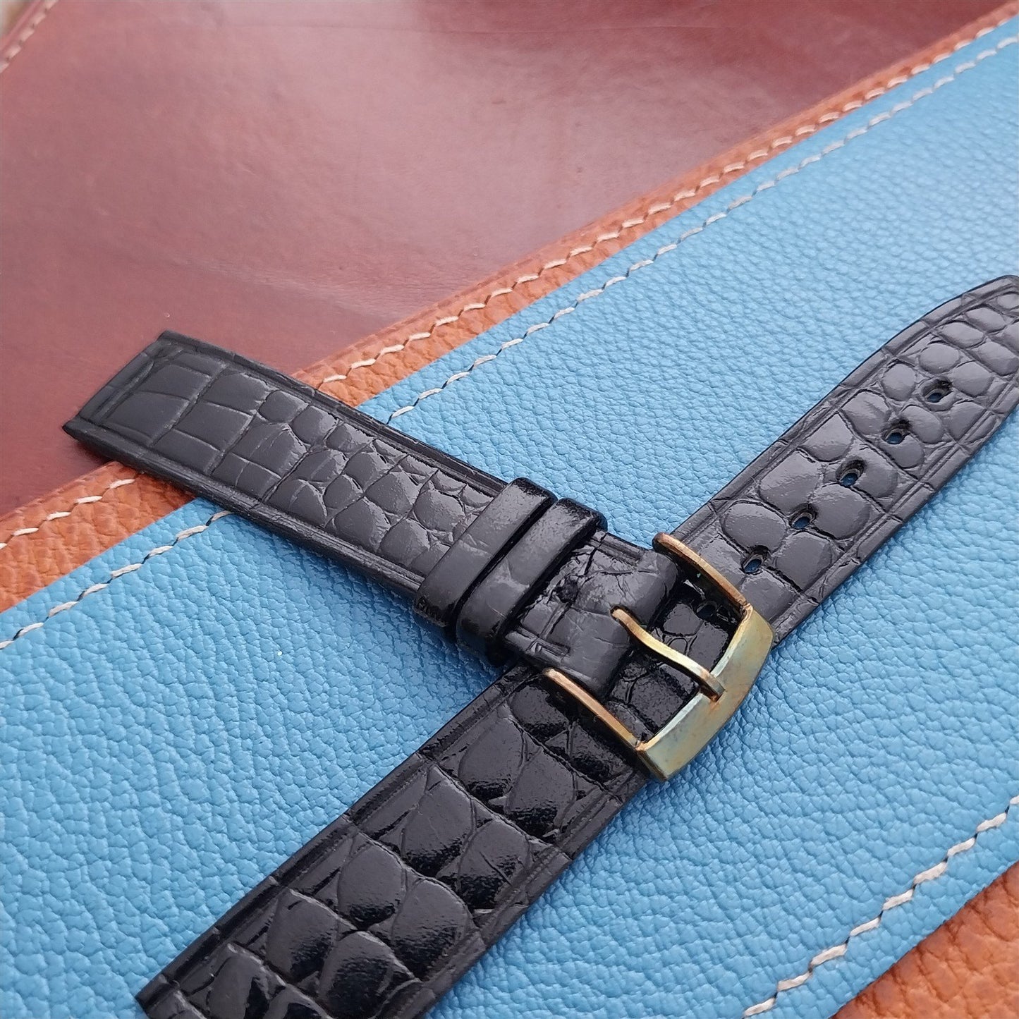 Vintage 18mm Alexander Black Thin Alligator-Grain Classic 1960s Watch Strap