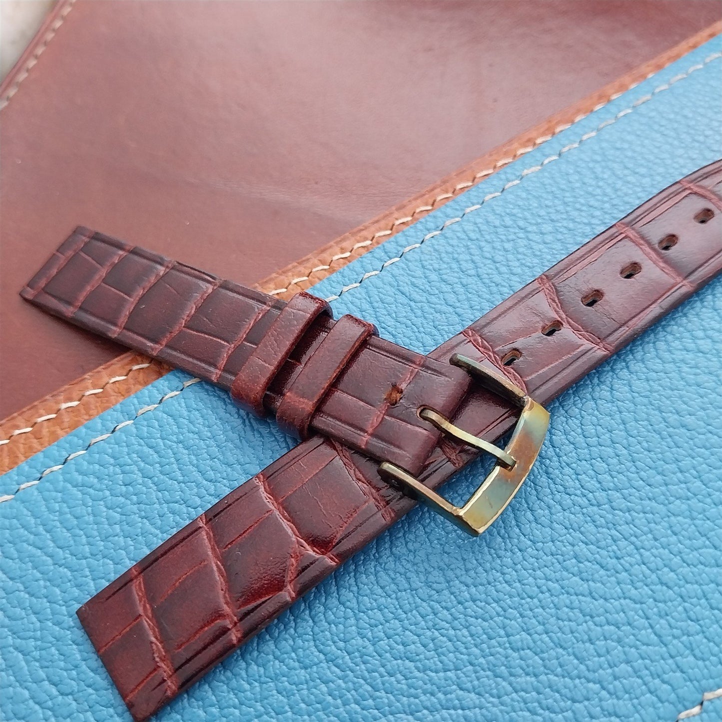 Vintage 16mm Alexander Brown Thin Alligator-Grain Classic 1960s Watch Strap