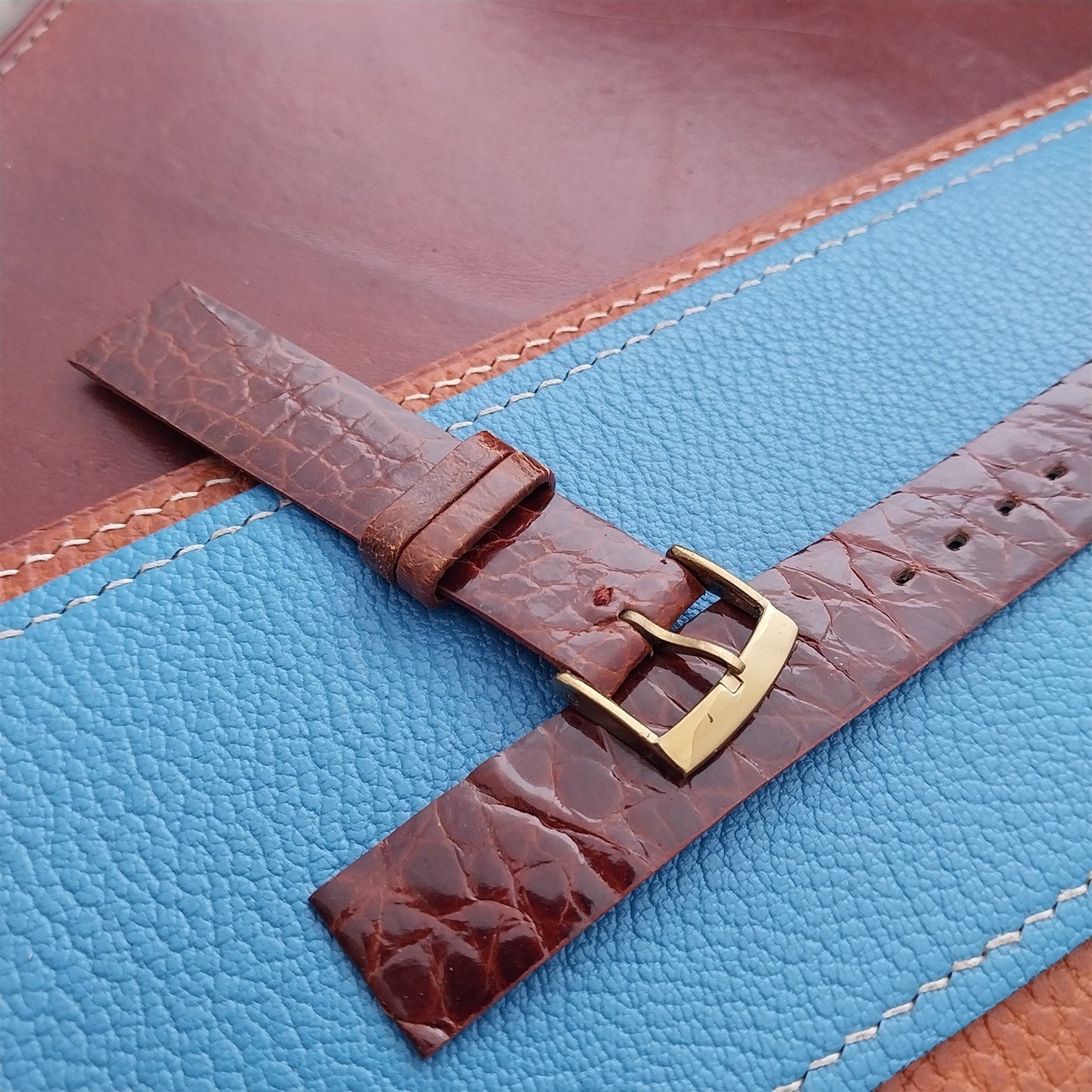 Vintage 16mm Alexander Brown Thin Alligator Unused Classic 1960s Watch Strap
