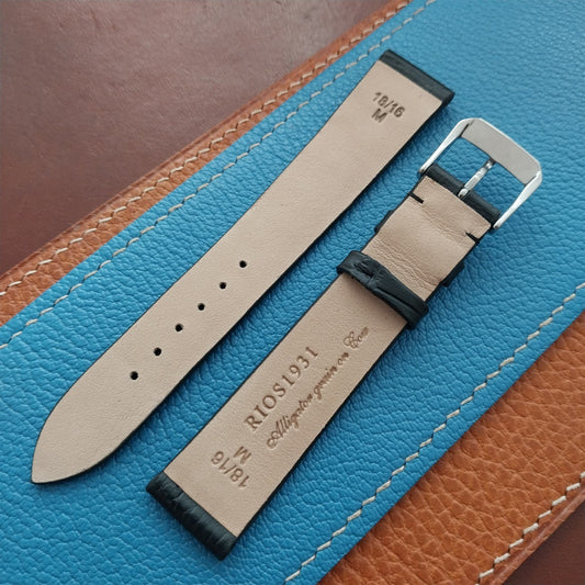 18mm Rios Miami Matte Black Alligator Grain Leather 18/16 Watch Strap