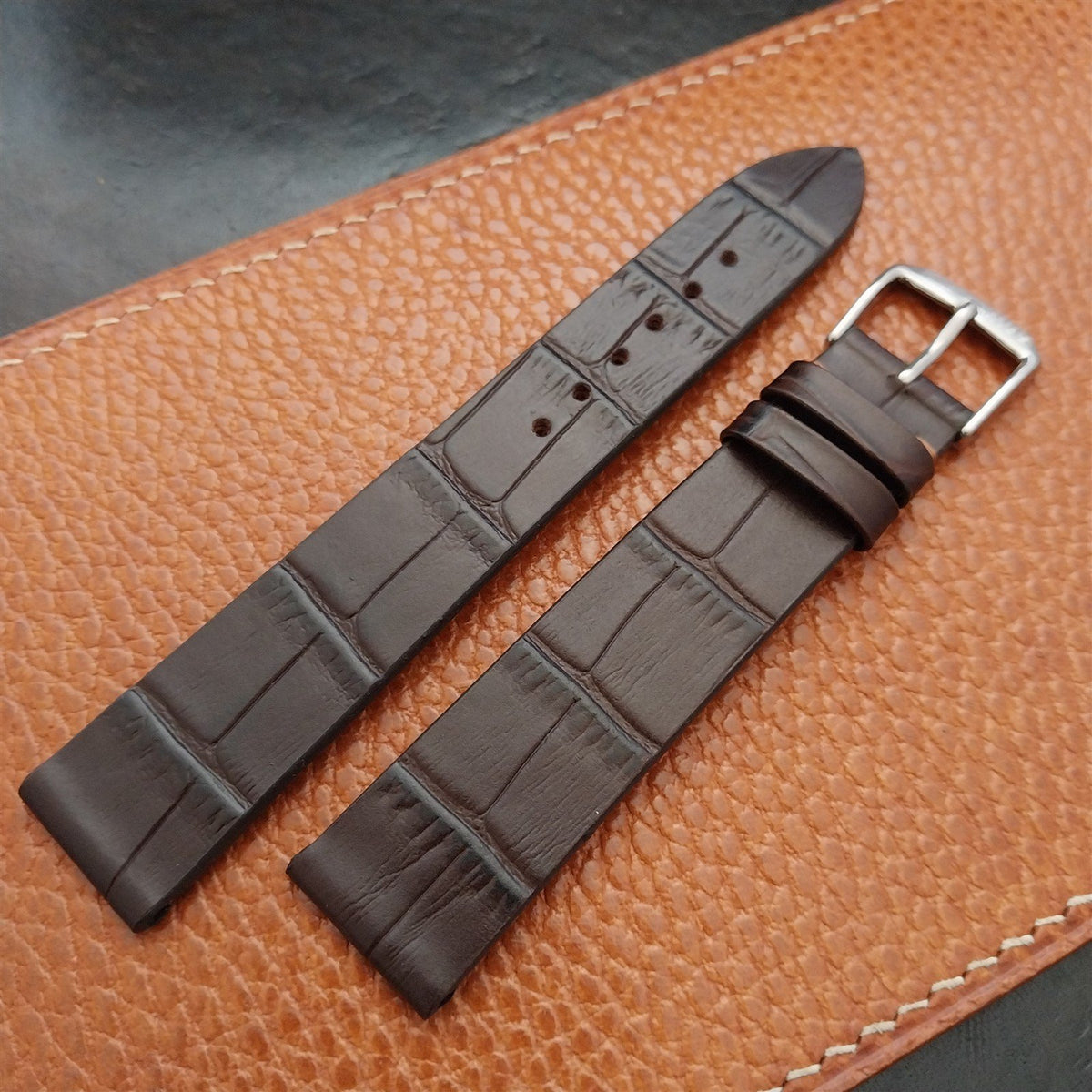 18mm Rios Miami Matte Brown Alligator Grain Leather Tapered 18/16 Watch Strap