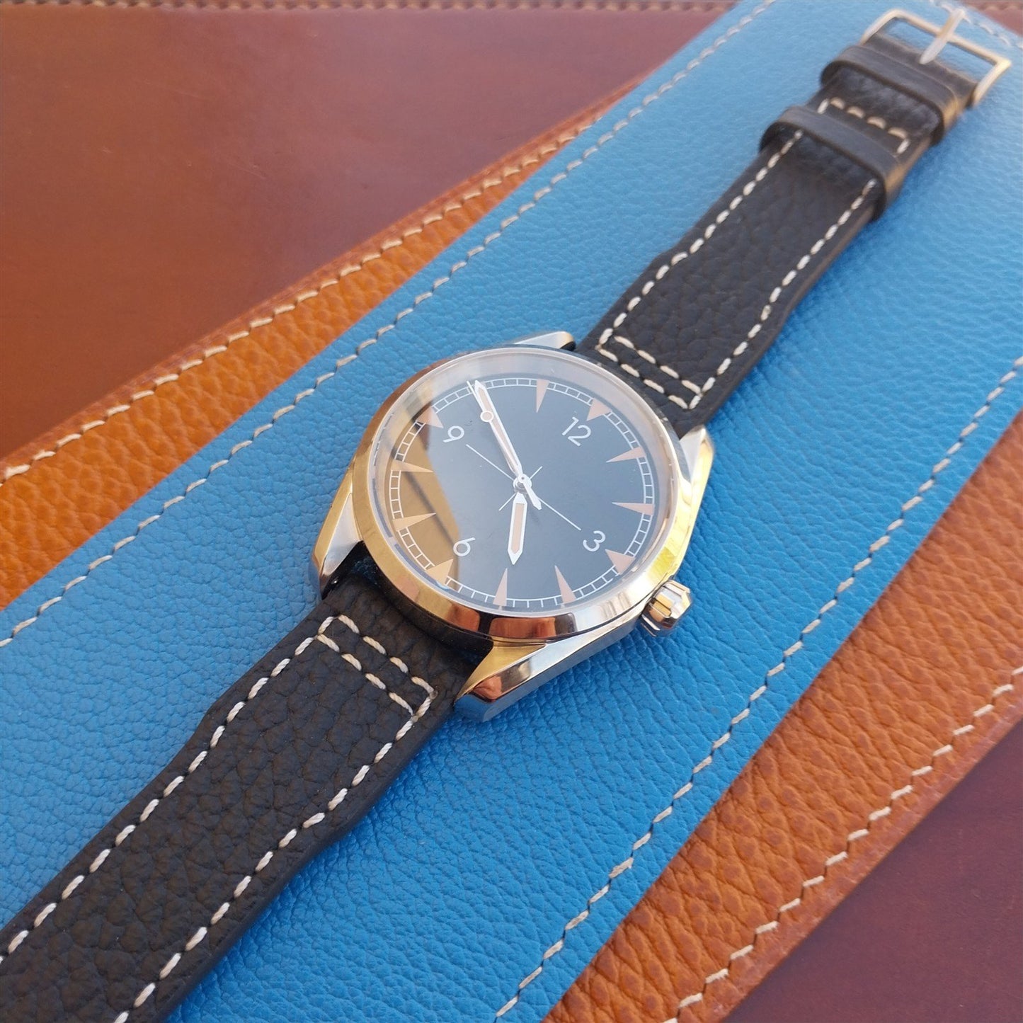 20mm Black Rios Typhoon Buffalo Leather 20/18 Aviator Pilot Watch Strap
