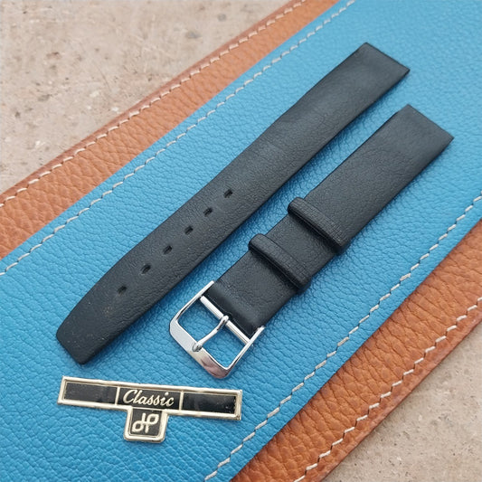 1960s 16mm Black Faux Leather Classic Tapered Unused Vintage Watch Strap
