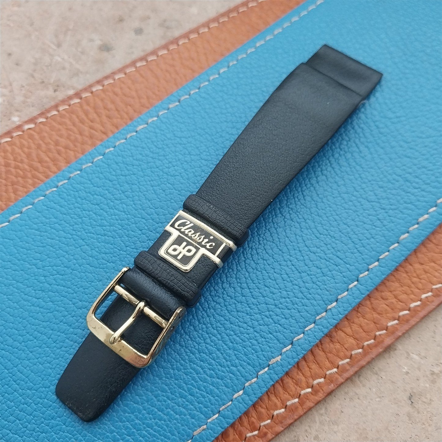 1960s 20mm Black Faux Leather Classic Tapered Unused Vintage Watch Strap