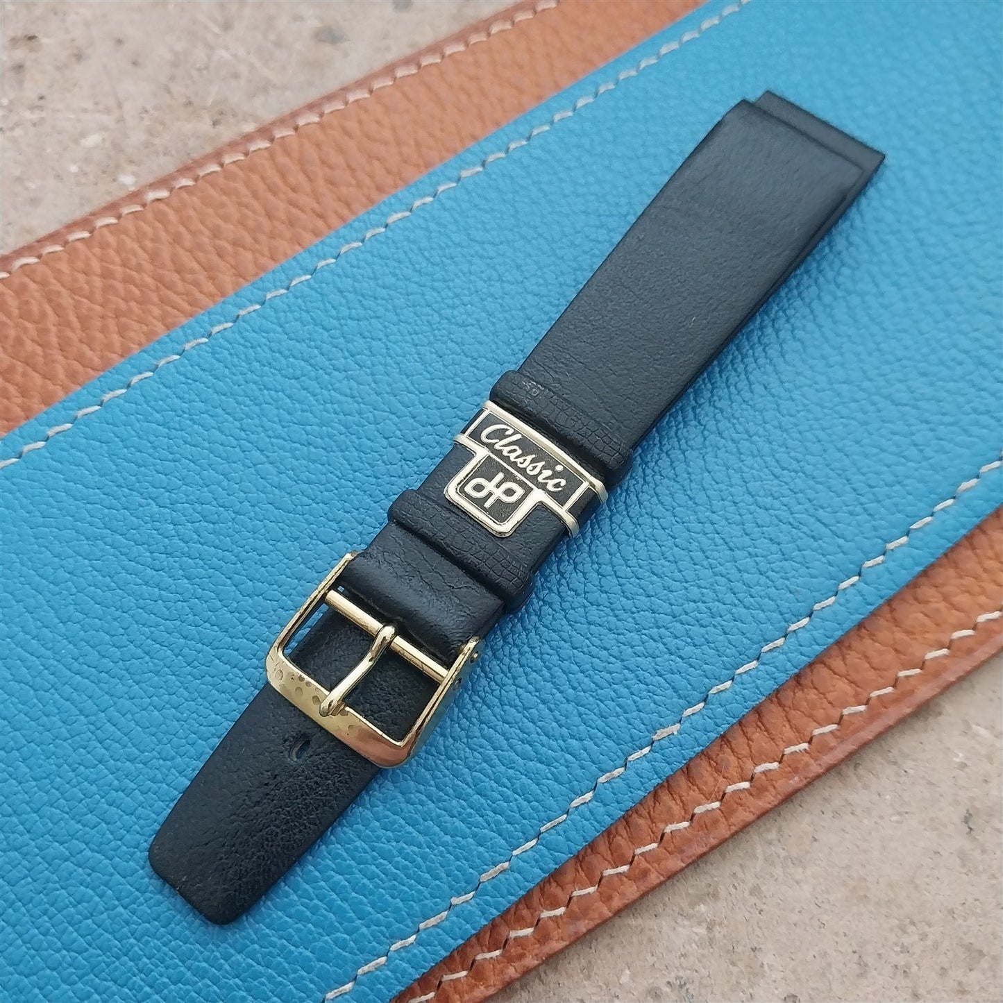 1960s 18mm Black Faux Leather Classic Tapered Unused Vintage Watch Strap