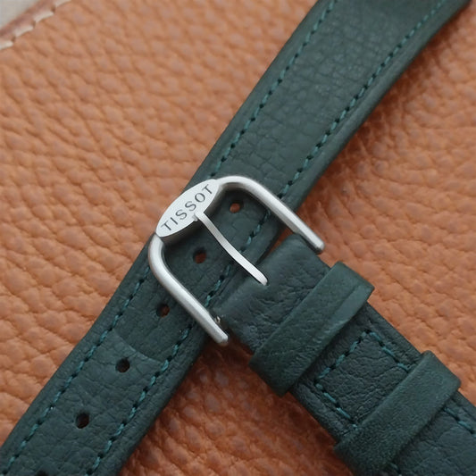 Tissot Rock Watch nos Unused Vintage Green Leather Watch Strap & Logo Buckle