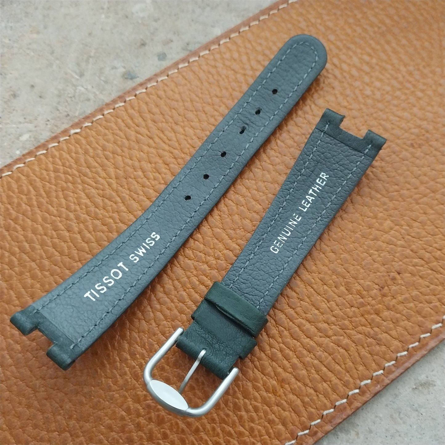 Tissot Rock Watch nos Unused Vintage Green Leather Watch Strap & Logo Buckle