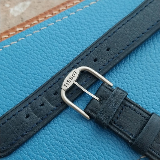 Tissot Rock Watch nos Unused Vintage Blue Leather Watch Strap & Logo Buckle