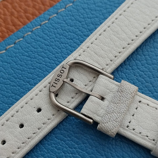 Tissot Rock Watch nos Unused Vintage White Leather Watch Strap & Logo Buckle