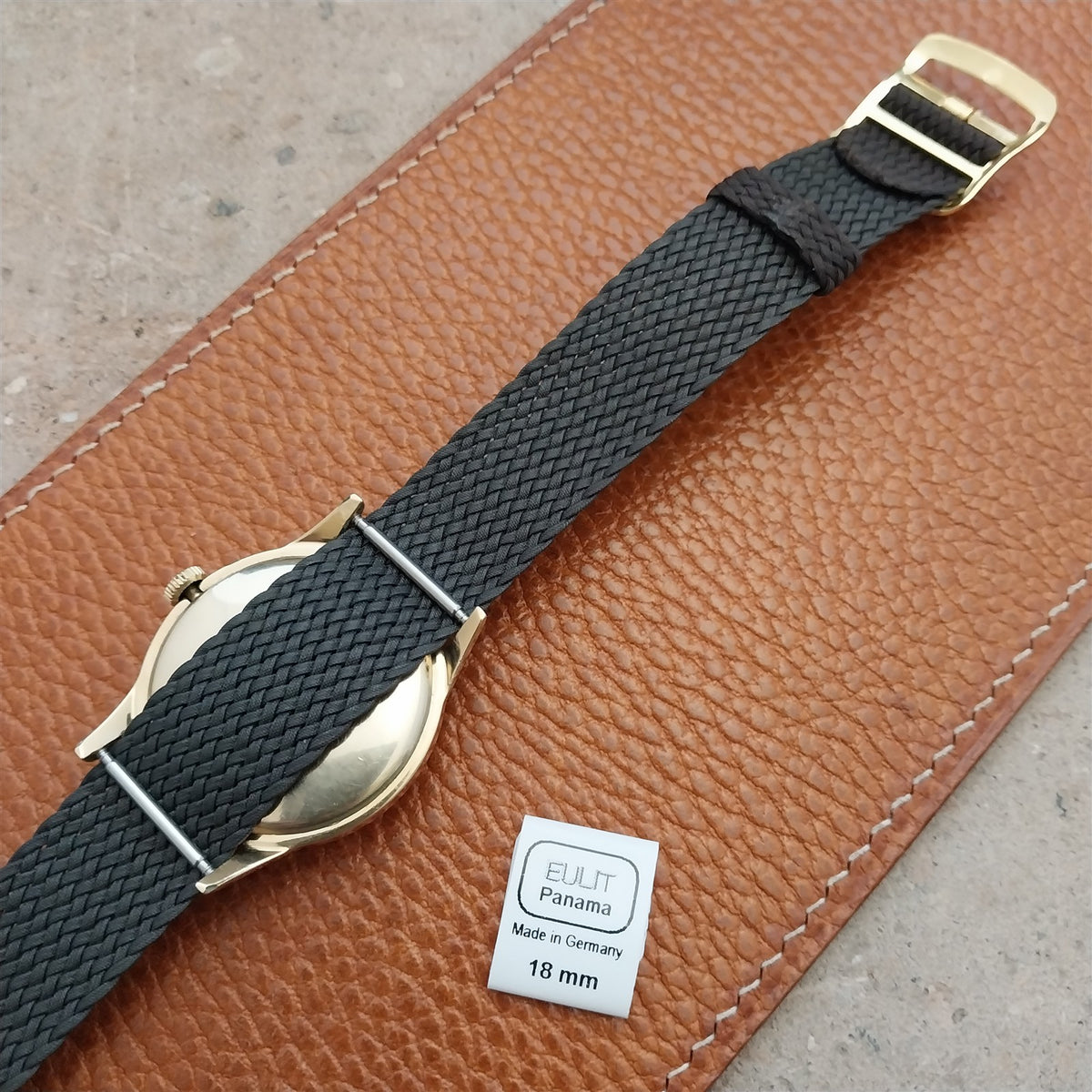 Brown 18mm EULIT Panama Braided Perlon Single Pass Field Watch Strap