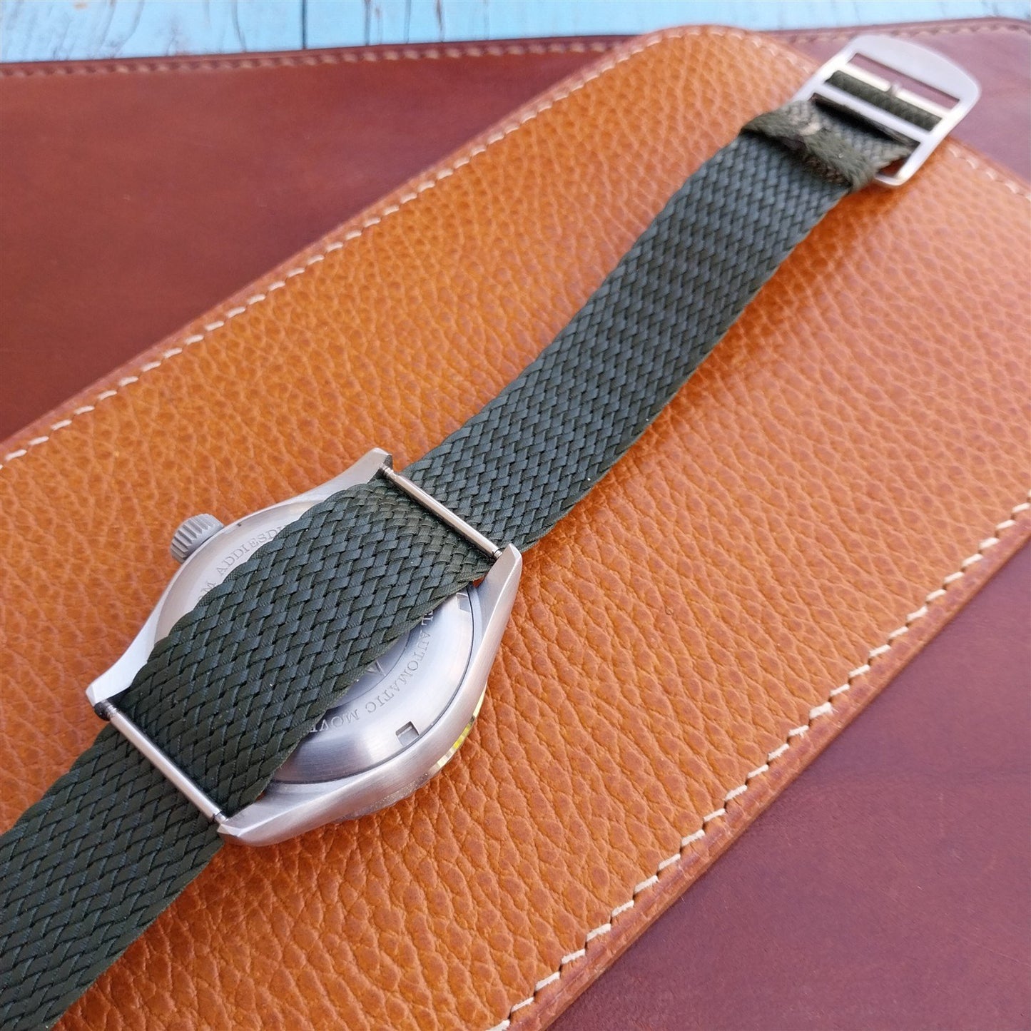 Green 20mm Eulit Baltic Braided Perlon Single Pass Field Watch Strap