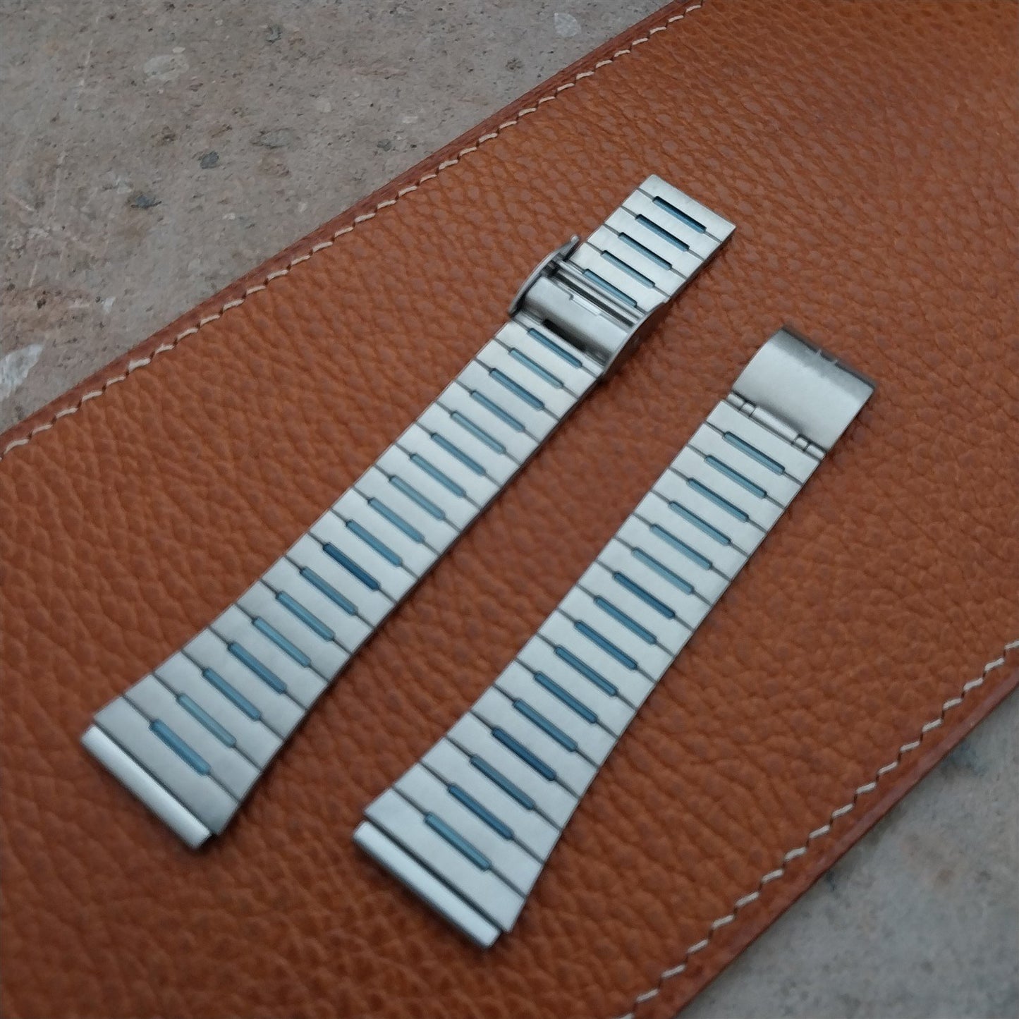 Vintage 19mm Hamilton Stainless & Steel & Blue NOS Unused Classic Watch Band