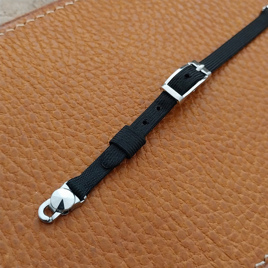 Vintage 1960s Womens Black Nylon & Silver -Tone Classic Cocktail Watch Strap
