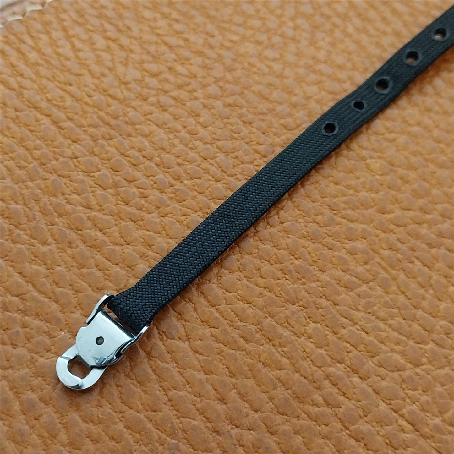 Vintage 1960s Womens Black Nylon & Silver -Tone Classic Cocktail Watch Strap