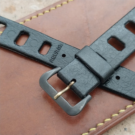 Vintage 20mm Classic Skindiver Black Unused Aqua GS Watch Strap & Brass Buckle