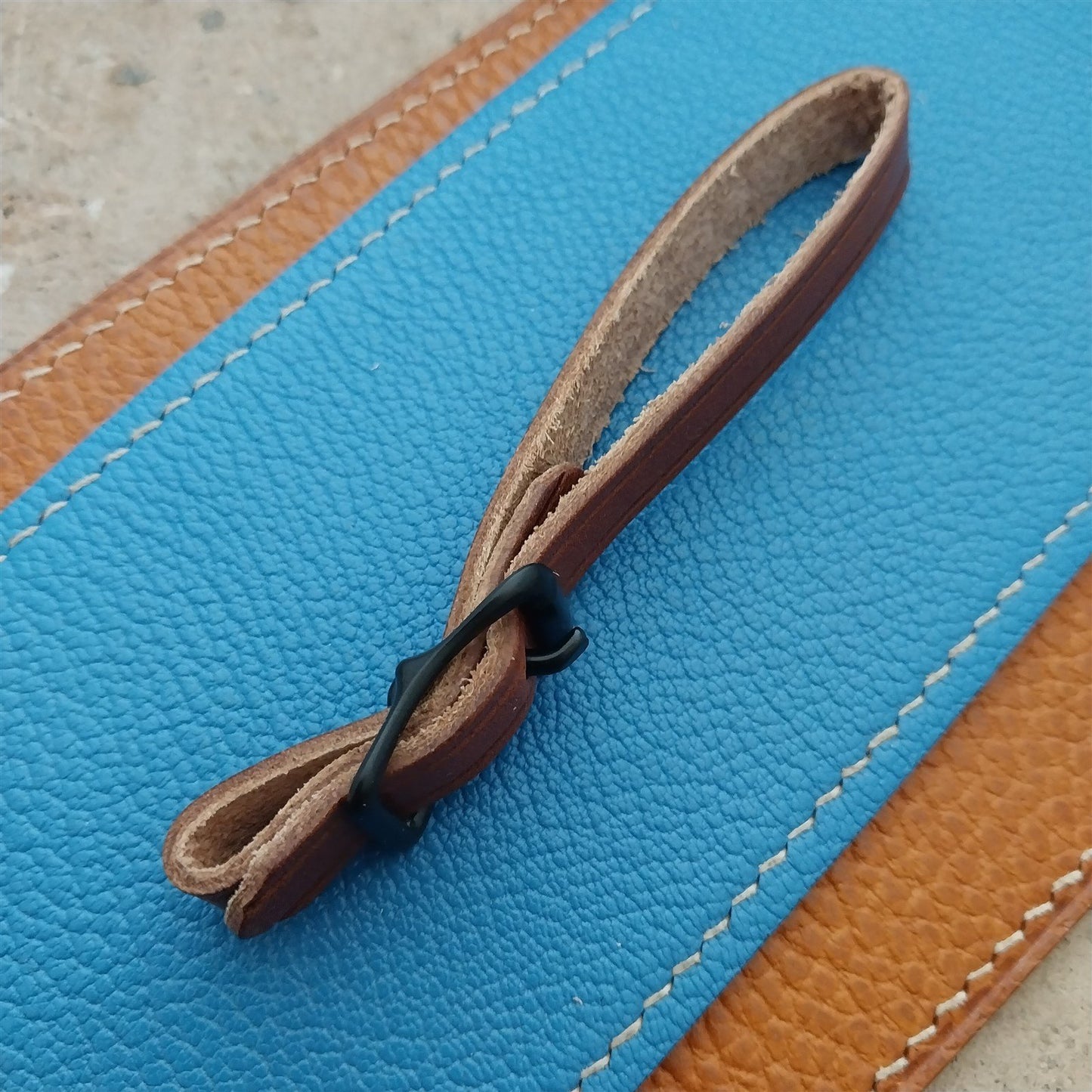 3/8" Brown Harness Leather Watch Fob Strap & Black Finish Buckle