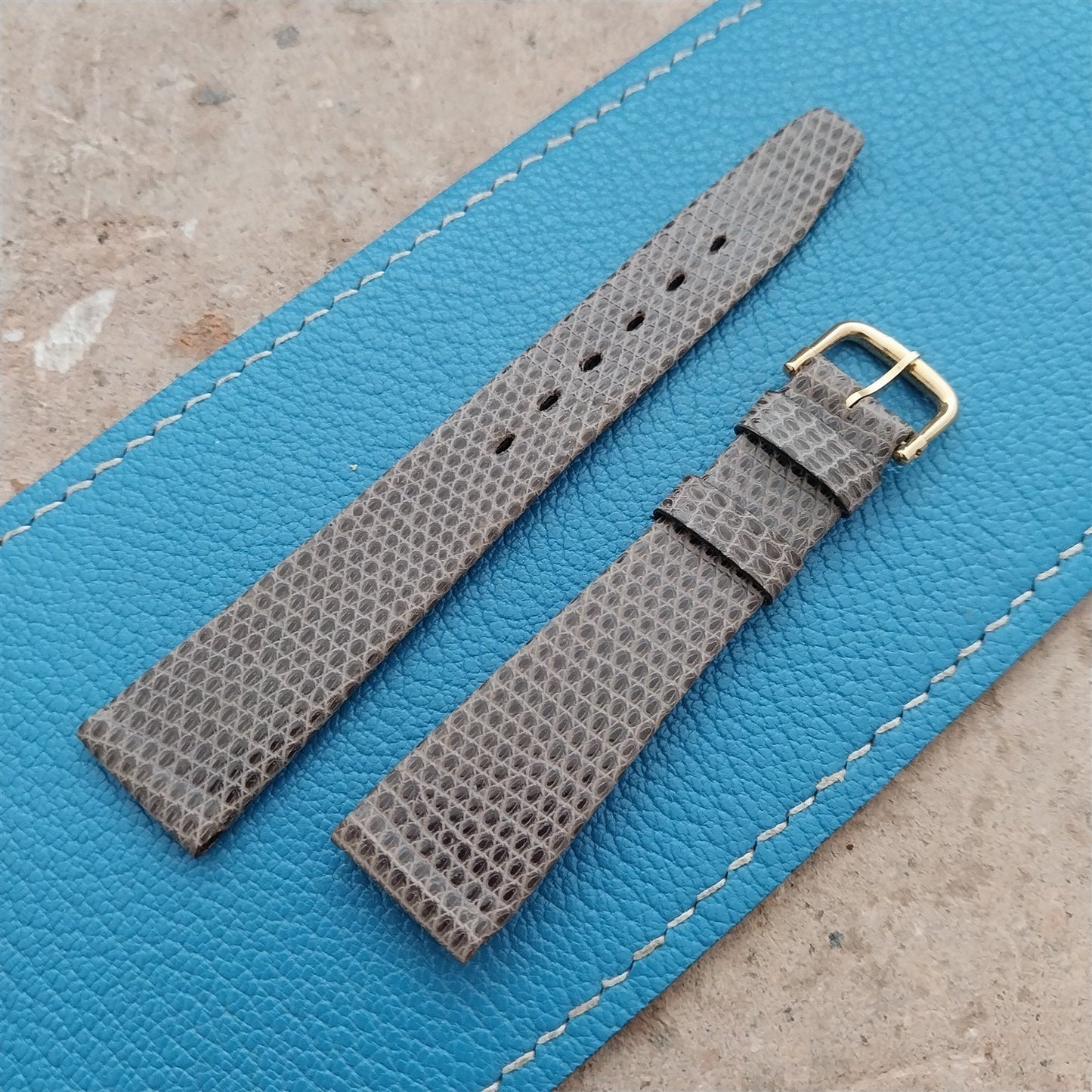 Vintage 5/8" Kalbe France Short Gray Lizard 1970s Classic Tapered Watch Strap