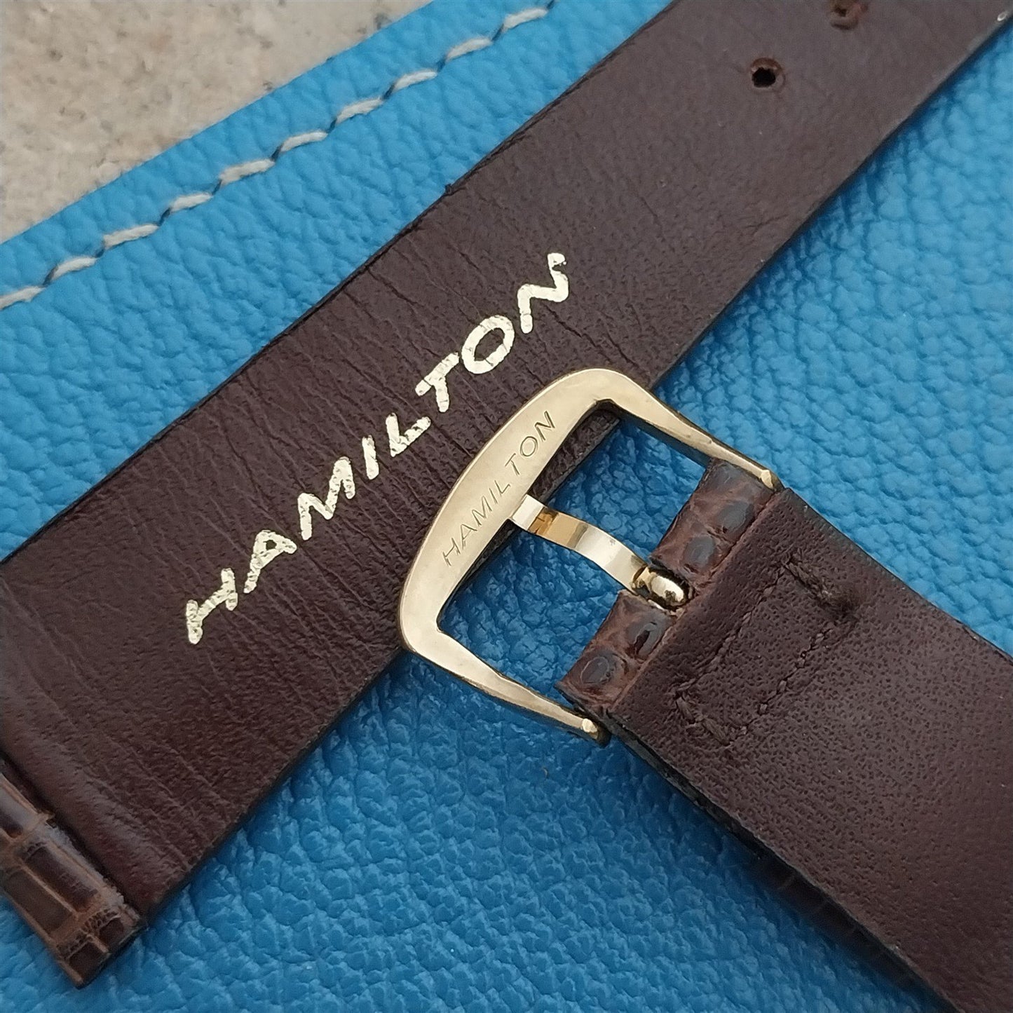 20mm Hamilton Lizard NOS Vintage Watch Strap & Gold Logo Buckle