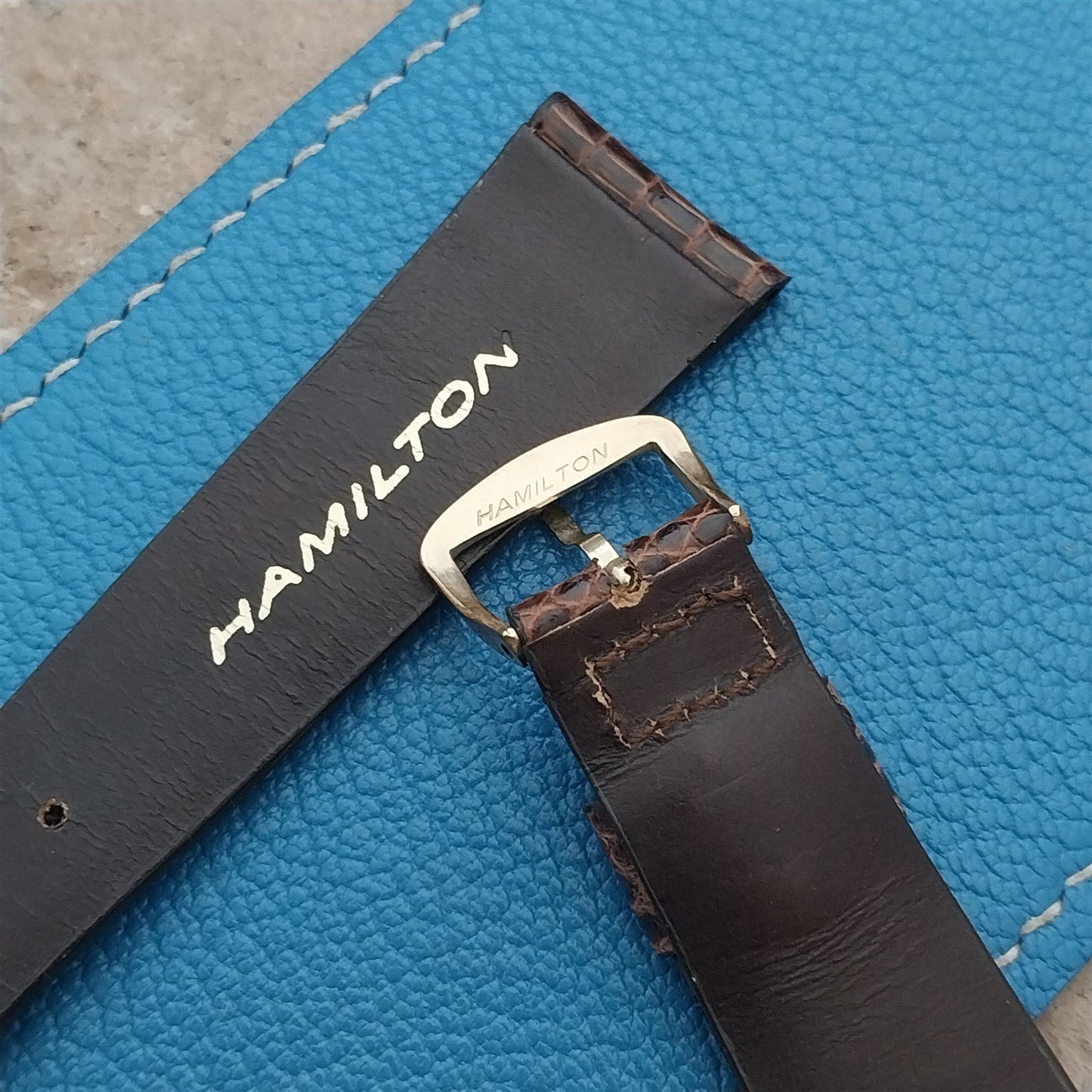 20mm Hamilton Lizard NOS Unused Vintage Watch Strap & Gold Logo Buckle