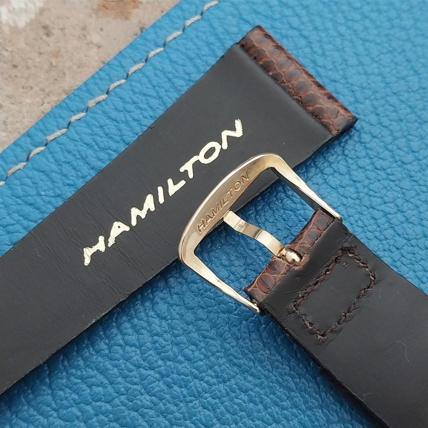 20mm Hamilton Lizard NOS Vintage Watch Strap & Gold Logo Buckle