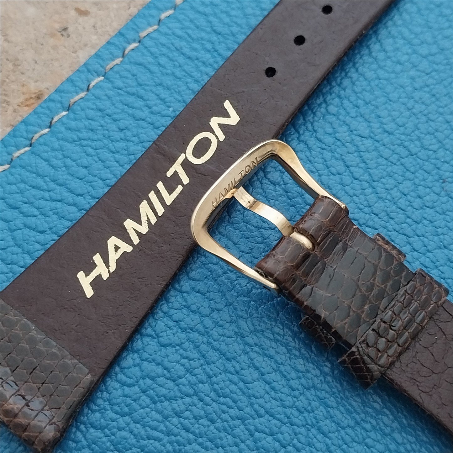 19mm Hamilton Lizard NOS Unused Vintage Watch Strap & Gold Logo Buckle