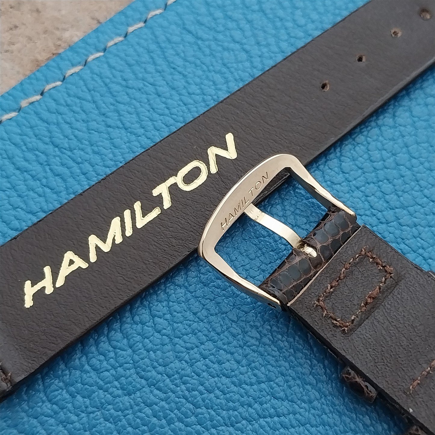 Hamilton 17.2mm Lizard NOS Vintage Watch Strap & Gold Logo Buckle