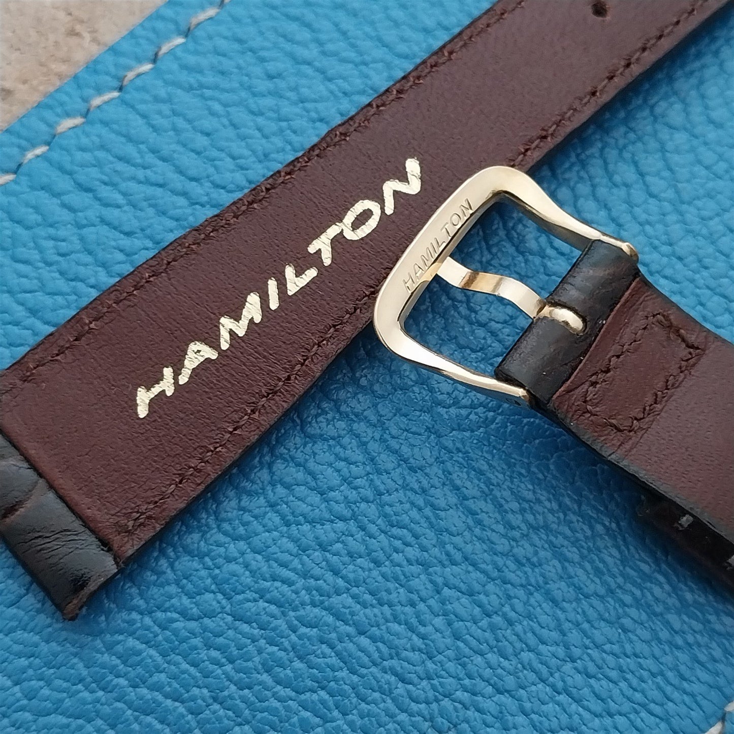 Hamilton 17.5mm Croc Grain Leather Vintage Watch Strap & Gold Logo Buckle
