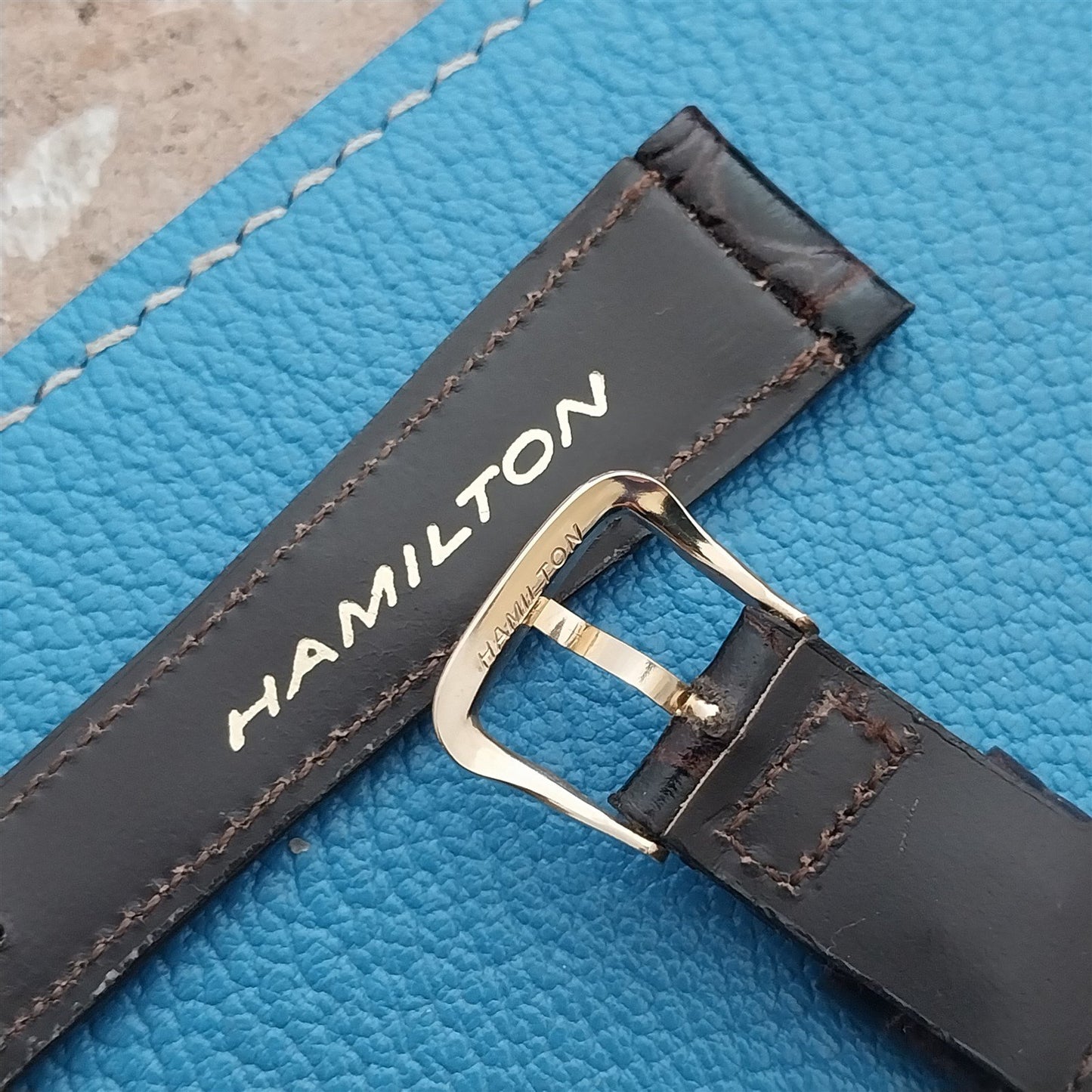 Hamilton 17.5mm Croc Grain Leather Vintage Watch Strap & Gold Logo Buckle