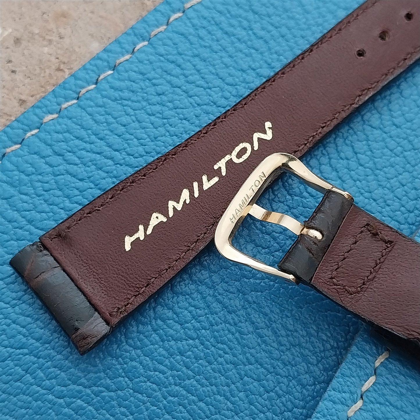 Hamilton 17.4mm Croc Grain Leather Vintage Watch Strap & Gold Logo Buckle