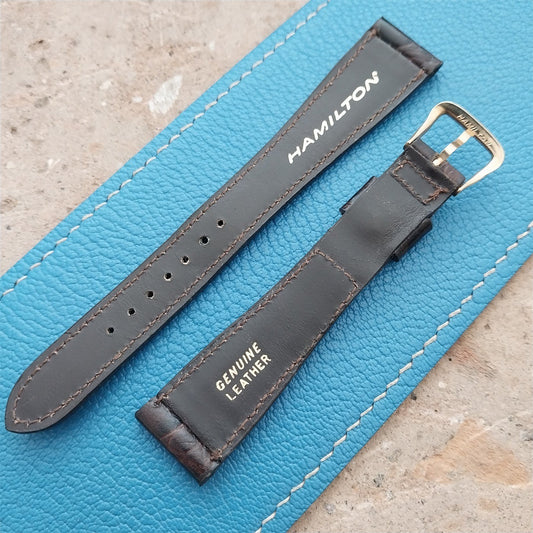 Hamilton 17.3mm Croc Grain Leather Vintage Watch Strap & Gold Logo Buckle